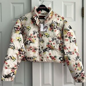 NWT GUESS x Brandalised Wilde Floral Graffiti Puffer Vest Convertible Jacket
